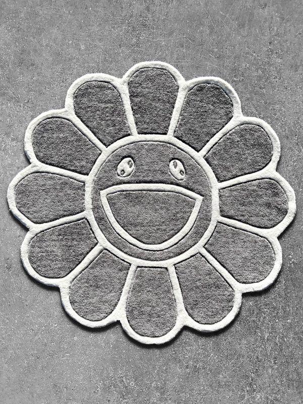 Grey Bloom Circular Rug