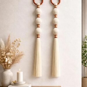 Pair macrame wall hanging with wooden bead ring handmade in Udaipur